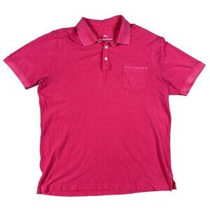 Tommy Bahama Polo Mens Large 100% Cotton Bright Pink Shirt Pocket